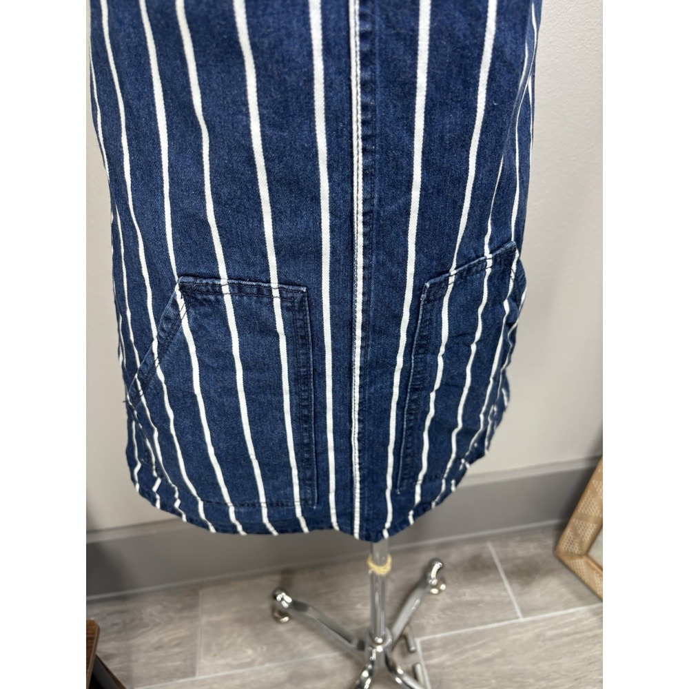 Stradivarius Womens 4 Blue Pinstripe Overall Dress Pinafore Coastal Preppy - Picture 4 of 14